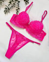 NEON PEMBE DESTELİ PUSH UP SÜTYEN TAKIMI