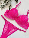 NEON PEMBE DESTELİ PUSH UP SÜTYEN TAKIMI