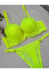 neon yesıl destekli push up sütyen takımı
