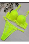 neon yesıl destekli push up sütyen takımı