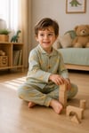  Erkek çocuk dinazor basklı gömlek yaka düğmeli pijama takımı
