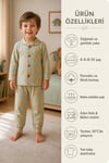  Erkek çocuk dinazor basklı gömlek yaka düğmeli pijama takımı