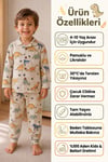  Erkek çocuk dinazorlar basklı gömlek yaka düğmeli pijama takımı