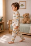  Erkek çocuk dinazorlar basklı gömlek yaka düğmeli pijama takımı