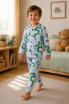  Erkek çocuk yeşil dinazorlar basklı gömlek yaka düğmeli pijama takımı