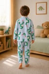  Erkek çocuk yeşil dinazorlar basklı gömlek yaka düğmeli pijama takımı