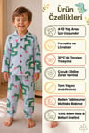  Erkek çocuk yeşil dinazorlar basklı gömlek yaka düğmeli pijama takımı