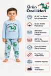 %100 pamuk çocuk uzun kollu ince pijama takımı mavi dinazor