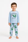 %100 pamuk çocuk uzun kollu ince pijama takımı mavi dinazor