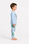 %100 pamuk çocuk uzun kollu ince pijama takımı mavi dinazor