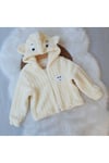 Ekru Unisex Çocuk Kareli Peluş Hırka - Astar Detaylı, 1-5 Yaş, Kışlık