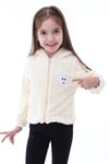 Ekru Unisex Çocuk Kareli Peluş Hırka - Astar Detaylı, 1-5 Yaş, Kışlık