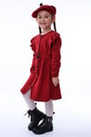 Kırçıllı Kırmızı Kız Çocuk Elbisesi (3-8 YAŞ) -şapkalı, Kemerli, Bahar Ve Bayramlık Özel Tasarım