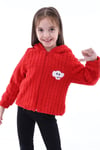 Kırmızı Unisex Çocuk Kareli Peluş Hırka - Astar Detaylı, 1-5 Yaş, Kışlık