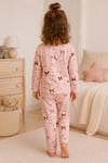 Kız Çocuk Pembe Fiyonk ve Kalp Desenli Uzun Kollu Pijama Takımı