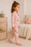 Kız Çocuk Pembe Fiyonk ve Kalp Desenli Uzun Kollu Pijama Takımı