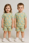 Pamuklu Dinozor Desenli Geniş Yaka Yazlık Pijama Takımı (0-5 YAŞ) – Unisex / Kız-erkek Çocuk Için