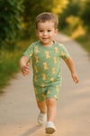 Pamuklu Dinozor Desenli Geniş Yaka Yazlık Pijama Takımı (0-5 YAŞ) – Unisex / Kız-erkek Çocuk Için