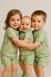 Pamuklu Dinozor Desenli Geniş Yaka Yazlık Pijama Takımı (0-5 YAŞ) – Unisex / Kız-erkek Çocuk Için