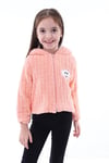 Somon Rengi Unisex Çocuk Kareli Peluş Hırka - Astar Detaylı, 1-5 Yaş, Kışlık