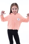 Somon Rengi Unisex Çocuk Kareli Peluş Hırka - Astar Detaylı, 1-5 Yaş, Kışlık
