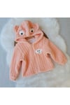 Somon Rengi Unisex Çocuk Kareli Peluş Hırka - Astar Detaylı, 1-5 Yaş, Kışlık