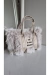 Krem Tüylü Teddy Kol ve El Çantası - Furry Bag