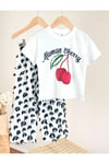 Cherry Baskılı T-Shirt ve Müslin Pantolon İkili Takım