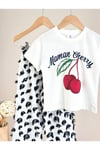 Cherry Baskılı T-Shirt ve Müslin Pantolon İkili Takım