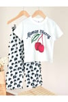 Cherry Baskılı T-Shirt ve Müslin Pantolon İkili Takım