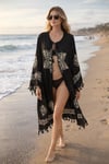 Etnik Desenli Siyah Kimono Pareo Plaj Üstü