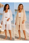 Kadın İtalyan İpek Pareo – Plaj & Deniz Üstü Kimono – Beyaz / Krem
