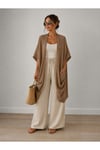 Kadın Müslin Cepli Salaş Kimono Kaftan – Vizon