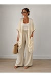 Kadın Müslin Cepli Salaş Kimono Kaftan-Krem