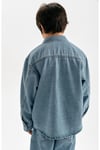 Çocuk Denim Takım Gömlek Pantolon Açık Mavi Rahat Kalıp Günlük Şık Kombin