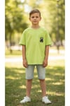 Erkek Çocuk Dikiş Detaylı Cepli Baskılı Tişört – Modern Oversize Rahat Günlük T-Shirt