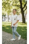 Erkek Çocuk Dikiş Detaylı Cepli Baskılı Tişört – Modern Oversize Rahat Günlük T-Shirt