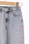 Kız Çocuk Açık Mavi Wide Leg Jean Pantolon Kurdele Detaylı Lastikli Bel Rahat Kalıp