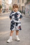 Kız Çocuk Batik Desenli Şortlu Takım Oversize Tişört + Şort Yazlık Rahat Kombin