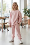 Kız Çocuk Eşofman Takımı Pembe Oversize Sweatshirt Jogger Alt Spor Günlük Rahat Takım