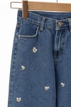 Kız Çocuk Nakışlı Jean Pantolon Bol Paça Rahat Kalıp Günlük Denim Pantolon
