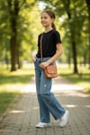 Kız Çocuk Nakışlı Jean Pantolon Bol Paça Rahat Kalıp Günlük Denim Pantolon