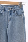 Kız Çocuk Taşlı Geniş Paça Jean Pantolon – Yüksek Bel Parlak Taş Detaylı Denim Pantolon