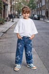 Kız Çocuk Yıldız Desenli Mavi Denim Pantolon – Rahat Kesim Kot