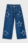 Kız Çocuk Yıldız Desenli Mavi Denim Pantolon – Rahat Kesim Kot
