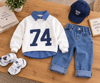 74 Baskılı 3'lü Gömlekli Takım - Sweatshirt , Çizgili Gömlek ve Jean Pantolon