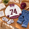 74 Baskılı 3'lü Gömlekli Takım - Sweatshirt , Çizgili Gömlek ve Jean Pantolon