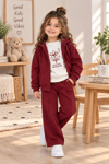 Bordo Kapüşonlu 3'lü Takım  - Sweatshirt Tişört Pantolon