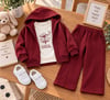 Bordo Kapüşonlu 3'lü Takım  - Sweatshirt Tişört Pantolon