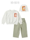 Erkek Çocuk Beyaz Baskılı Sweatshirt Yeşil Çizgili Pantolon 2'li Takım